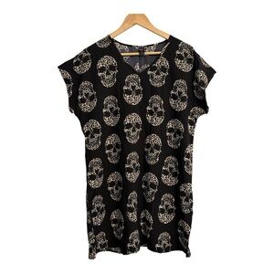 Women's Small Black Gothic Skull Skeleton Halloween Slip on Casual Witchy Dress